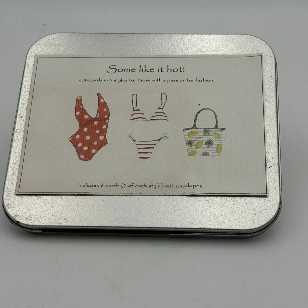 Some Like It Hot Fashion Notecards Set of 6 with Envelopes in Metal Tin Summer